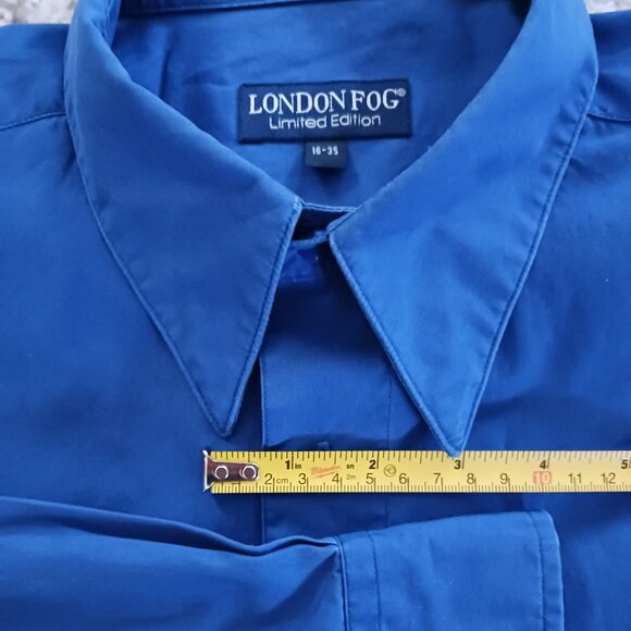 London Fog Mens Long Sleeve Dress Shirt Solid Blue Size16 Pocket Point Collar - Picture 10 of 10
